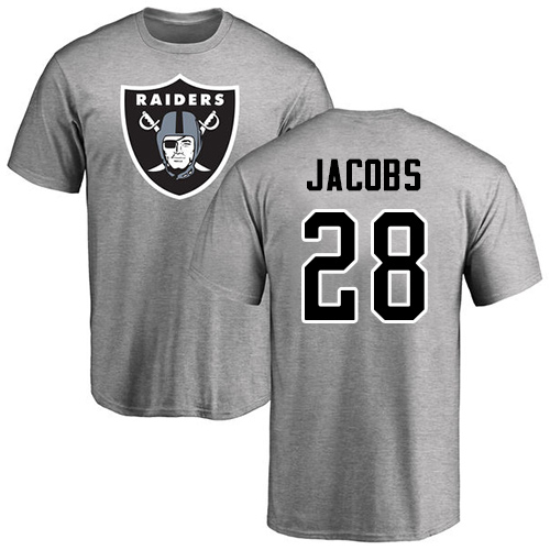 Men Oakland Raiders Ash Josh Jacobs Name and Number Logo NFL Football #28 T Shirt->oakland raiders->NFL Jersey